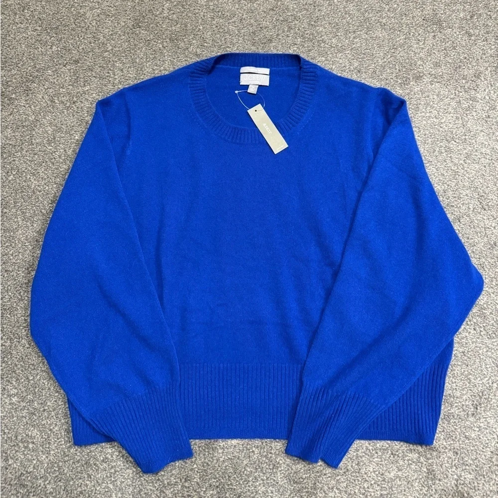 NWT Blue JCrew 100% Cashmere Croppd Fit Crewneck Sweater- Size 3X - Picture 3 of 6